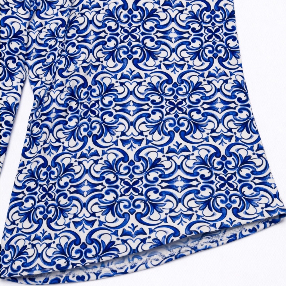 Vince Camuto Blue & White Medallion Print Wide Leg Palazzo Pants - Size L - Picture 9 of 11